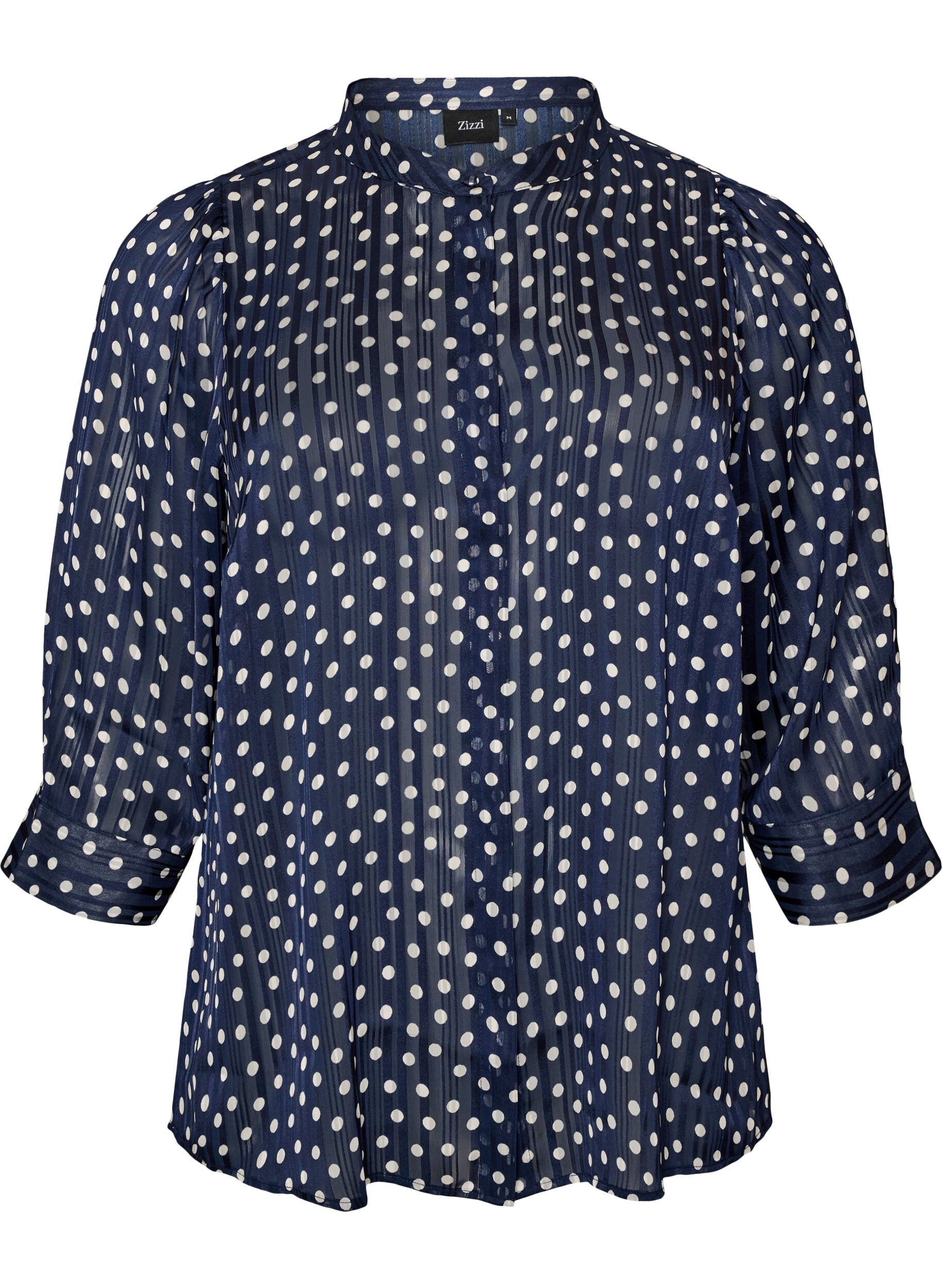 ZizzifashionPatterned shirt with a stand-up collar and 3/4-sleeves, Blue, Packshot image number 0