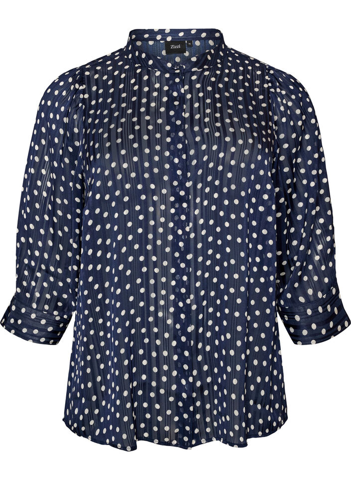 Patterned shirt with a stand-up collar and 3/4-sleeves, Blue, Packshot image number 0