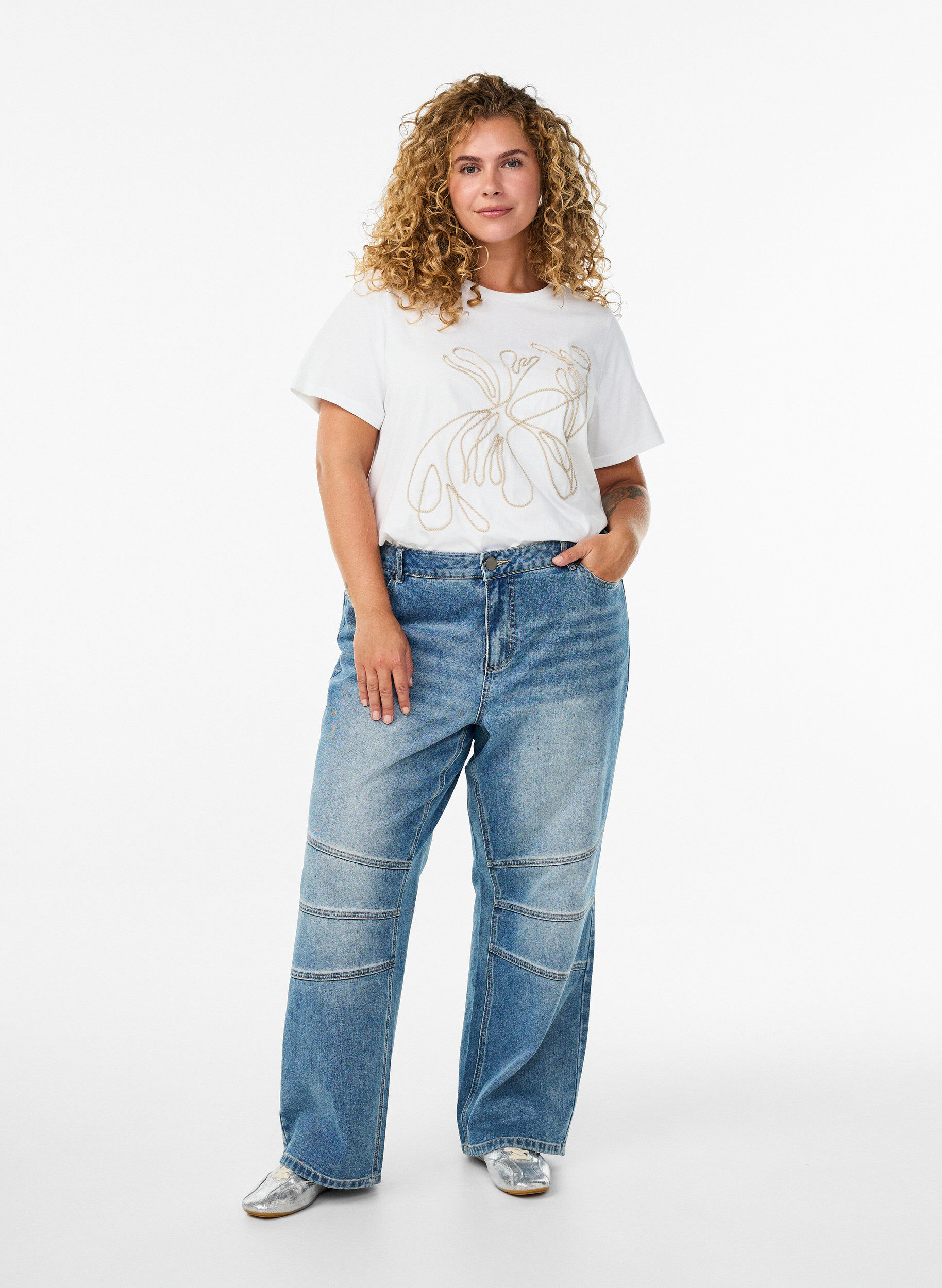 Zizzifashion T-shirt in organic cotton with drawstring detail, White, Model image number 1