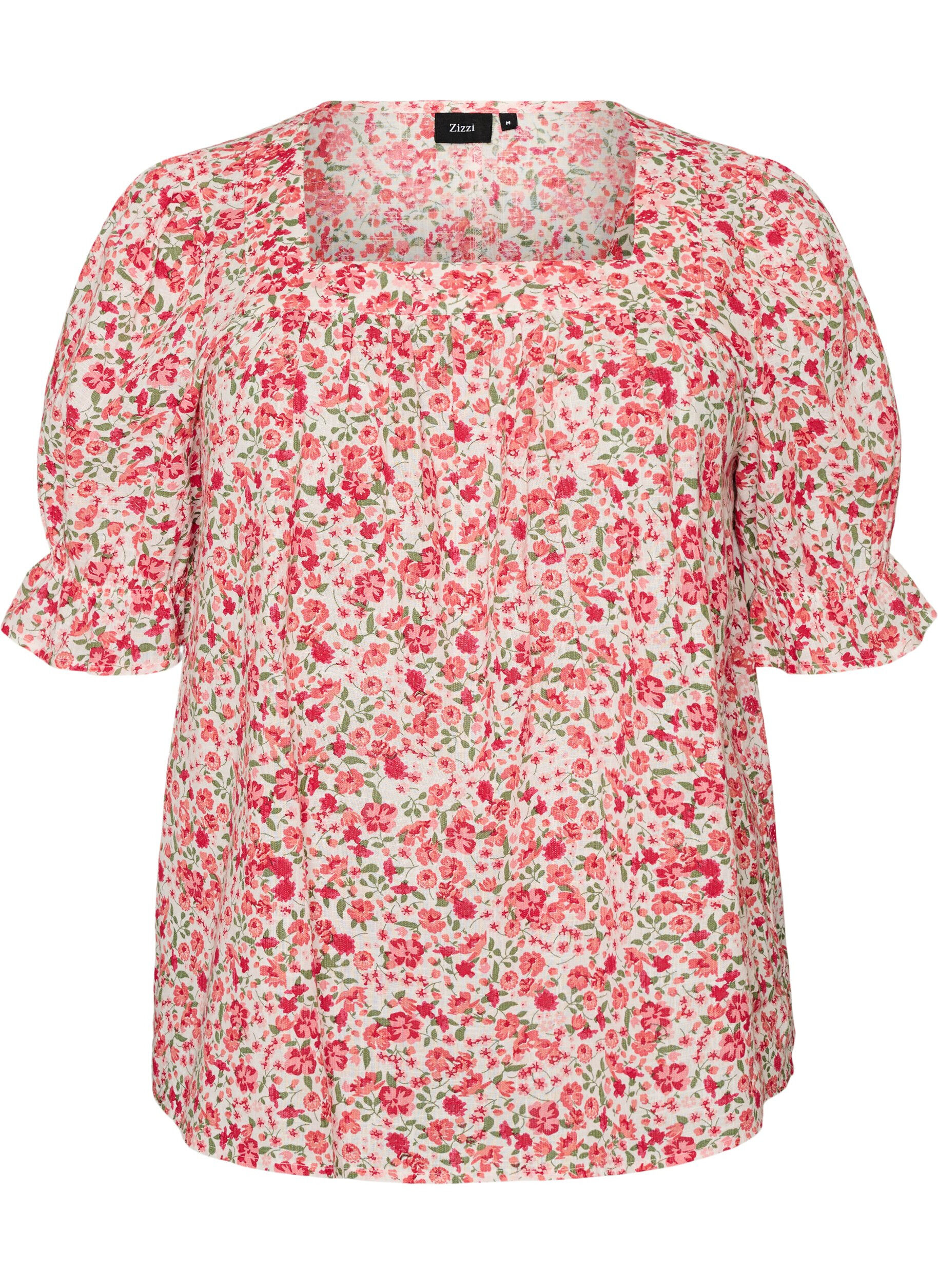 ZizzifashionCotton blouse with a square neckline, Red, Packshot image number 0