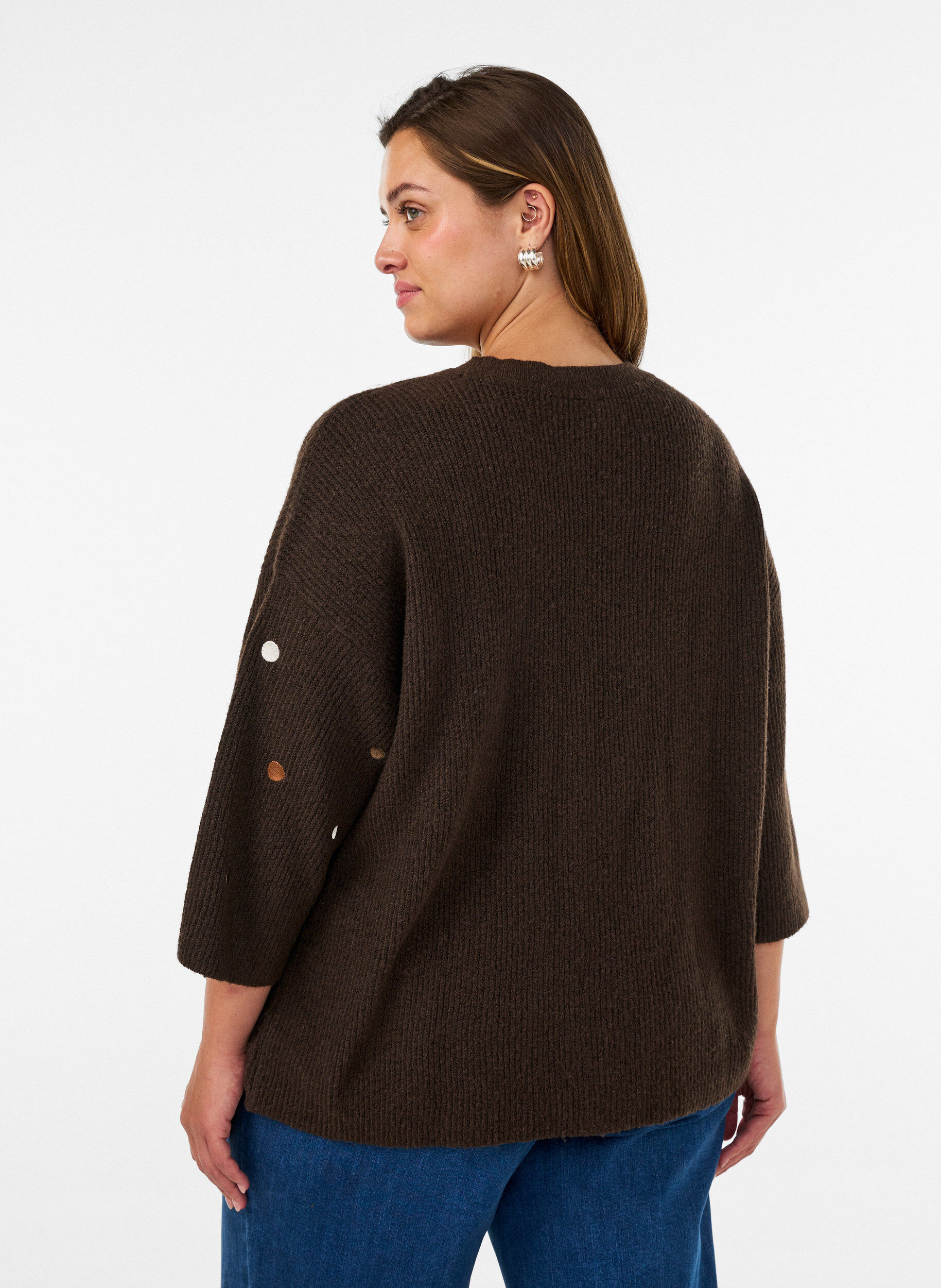 ZizzifashionKnitted blouse with small embroidered motifs, Brown, Model image number 2