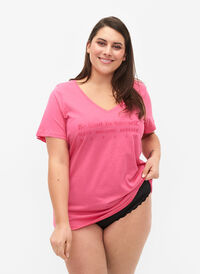 Cotton pyjama t-shirt with print, Hot Pink w. Be, Model