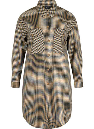 Long checkered shirt jacket with chest pockets, Houndstooth, Packshot image number 0