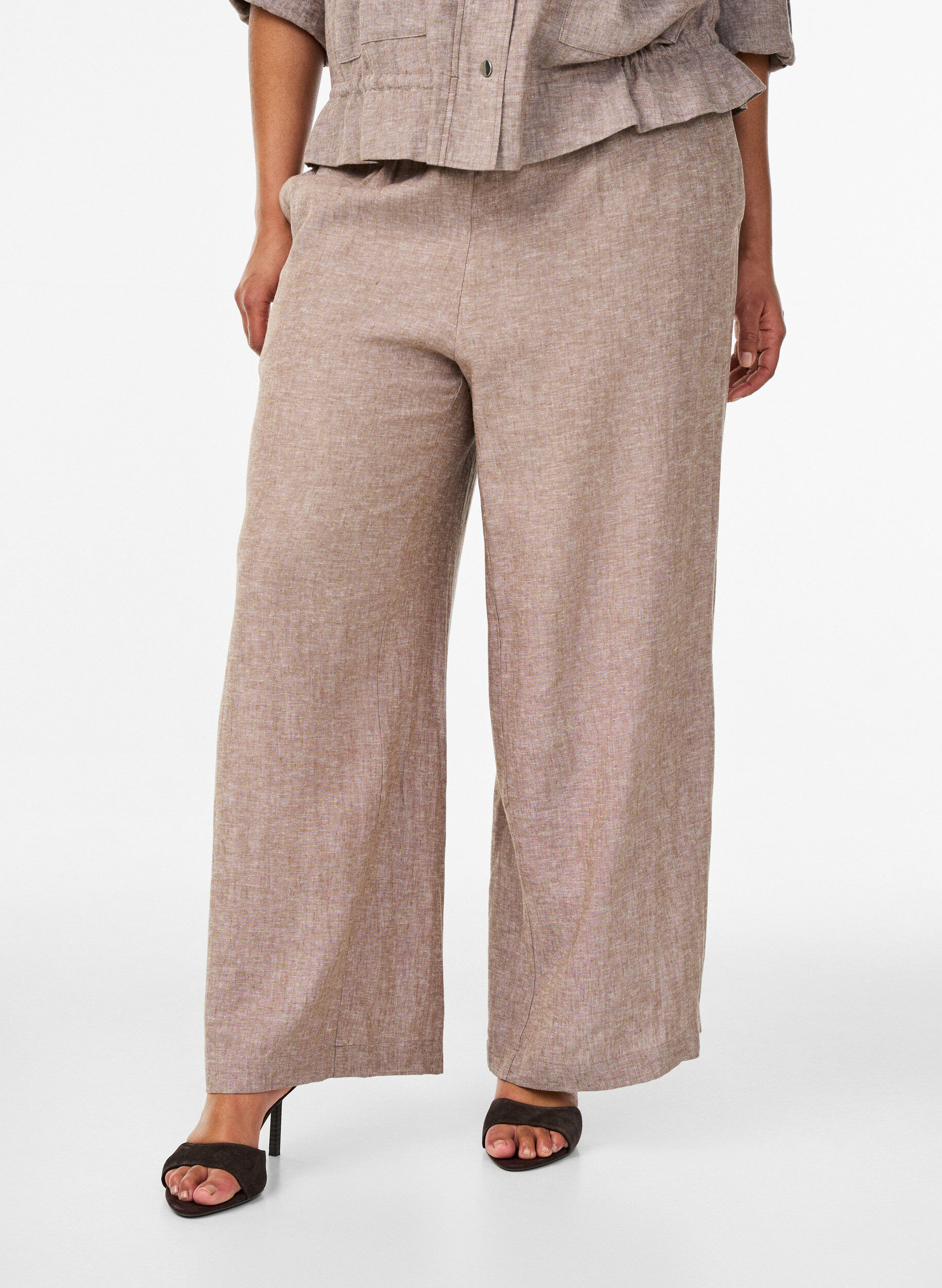 Zizzifashion Wide-leg linen and viscose trousers, Brown, Model image number 2