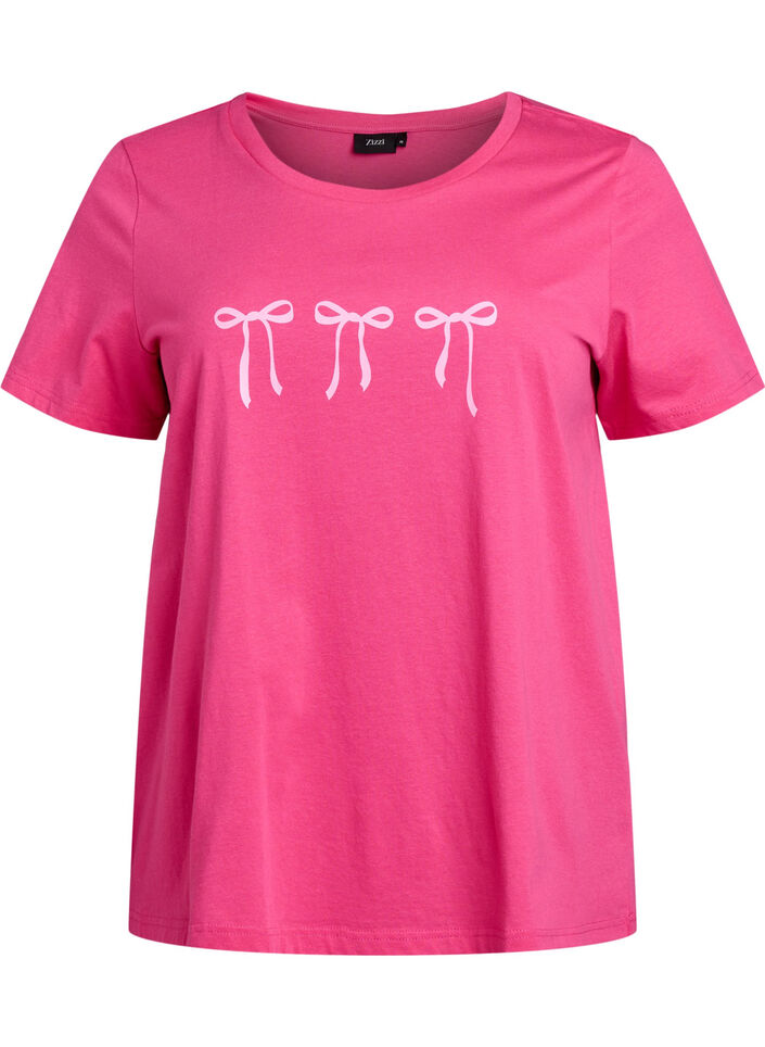 Cotton T-shirt with motif, Raspberry w. Bows, Packshot image number 0