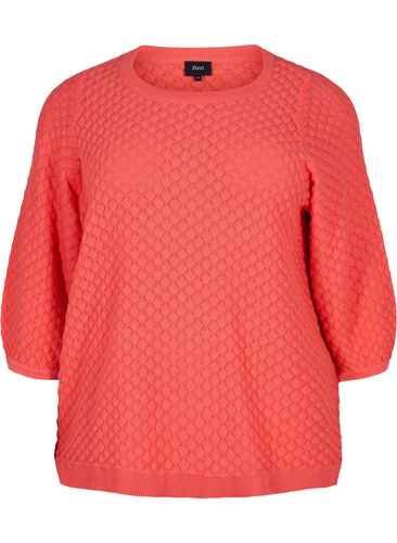 Patterned knitted jumper in organic cotton with 3/4 sleeves, Dubarry, Packshot image number 0