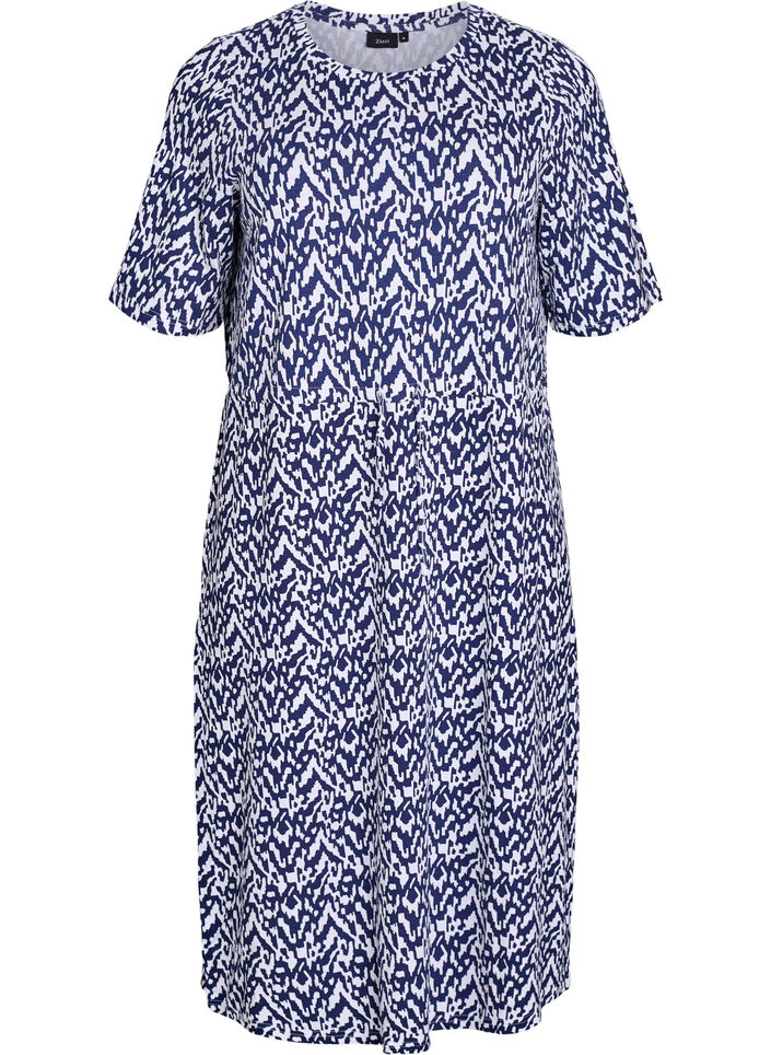 Midi-length jersey dress with tie belt at the waist, Blue, Packshot image number 0