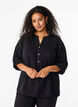Cotton blouse with broderie anglaise and 3/4 sleeves, Black, Model image number 0