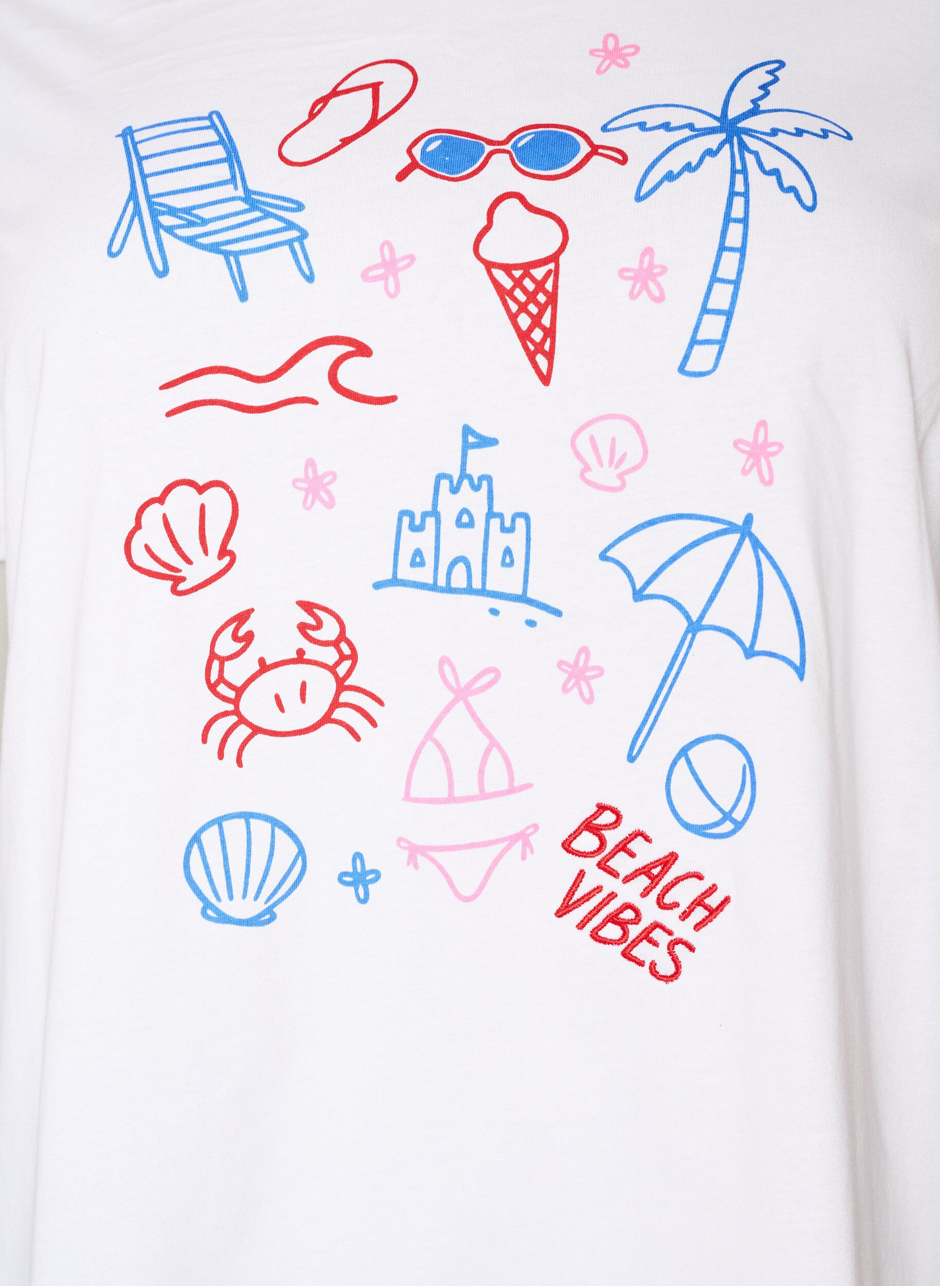ZizzifashionOrganic cotton T-shirt with beach print, White, Packshot image number 2