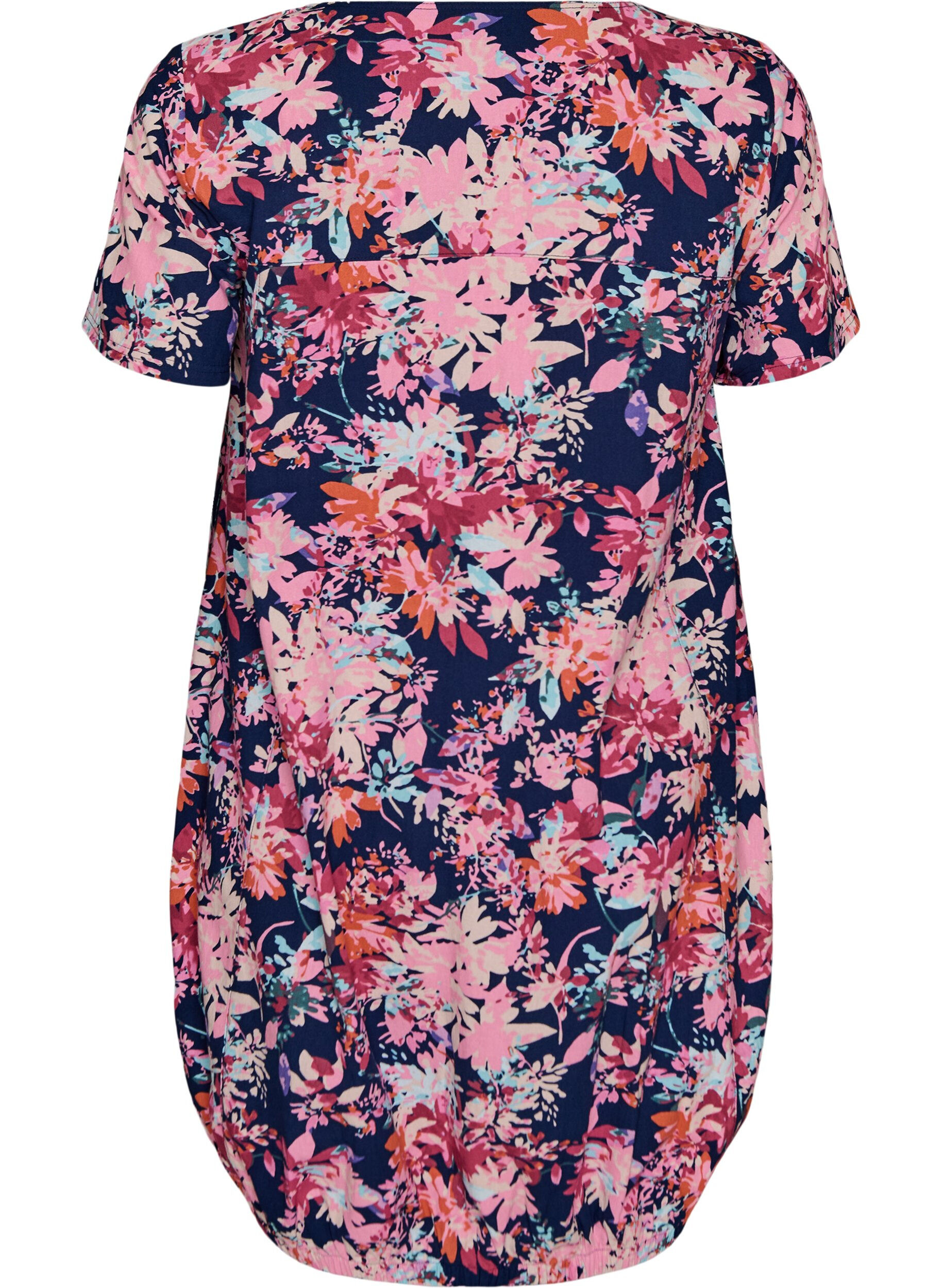 ZizzifashionShort-sleeved cotton dress with print, Blue, Packshot image number 1