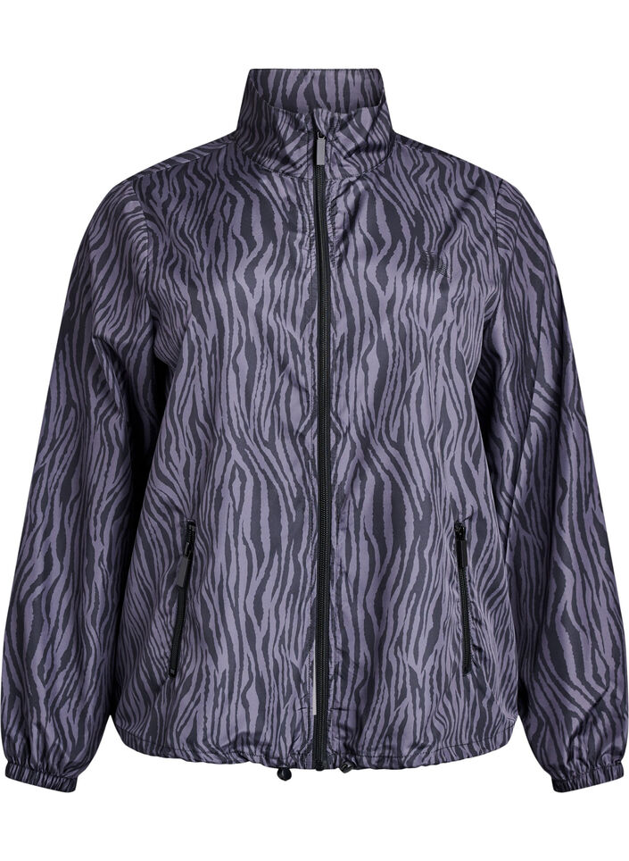 Running jacket with a high neck and adjustable hem, Grey, Packshot image number 0