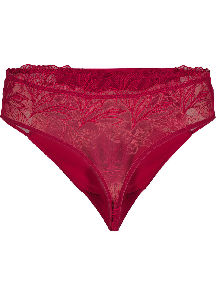 Microfiber thong with lace, Red, Packshot image number 1