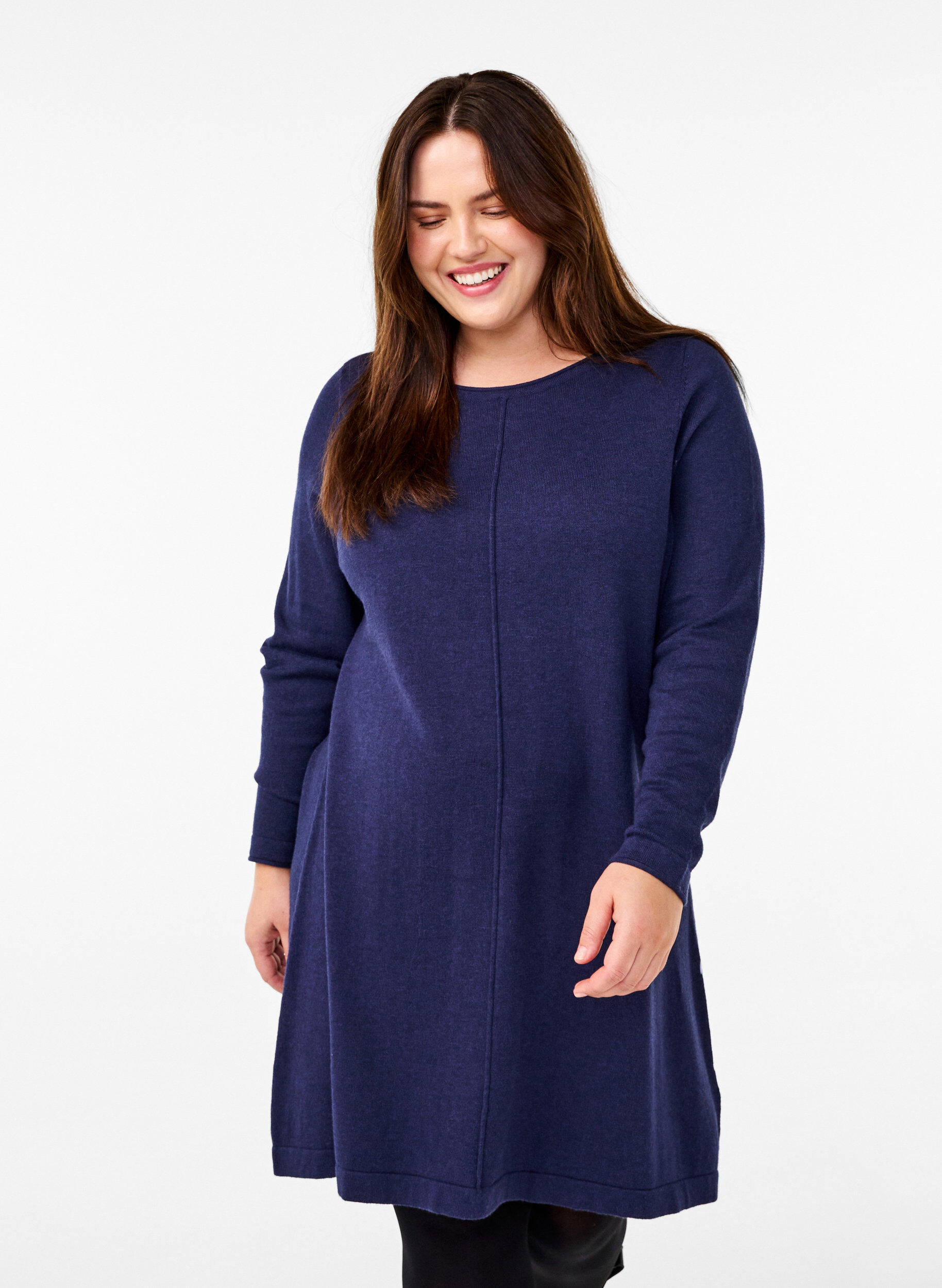 Zizzifashion Knitted dress in cotton-viscose blend, Blue, Model image number 0
