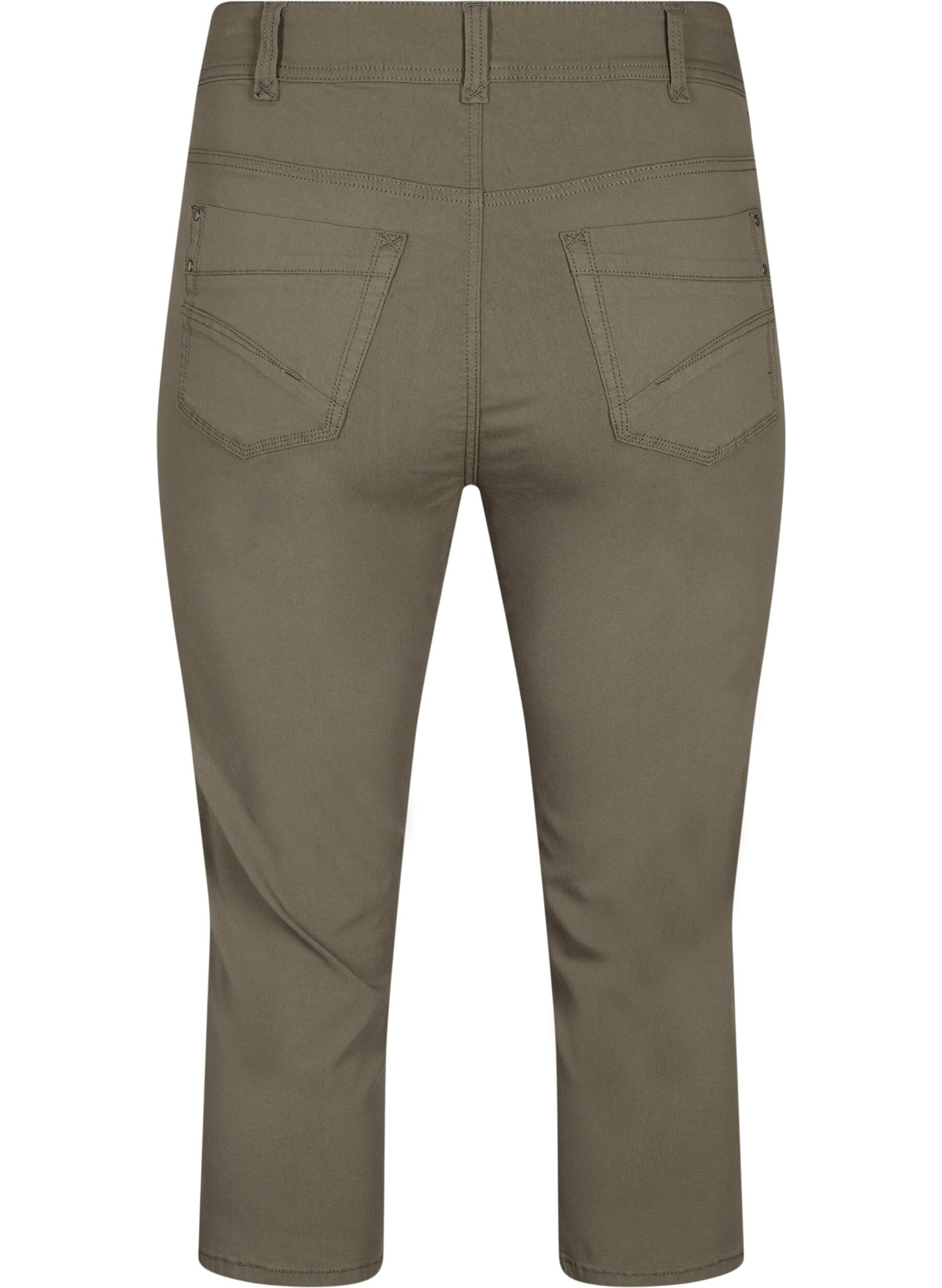 Zizzifashion Tight fit Capri pants in a viscose blend, Dusty Olive, Packshot image number 1