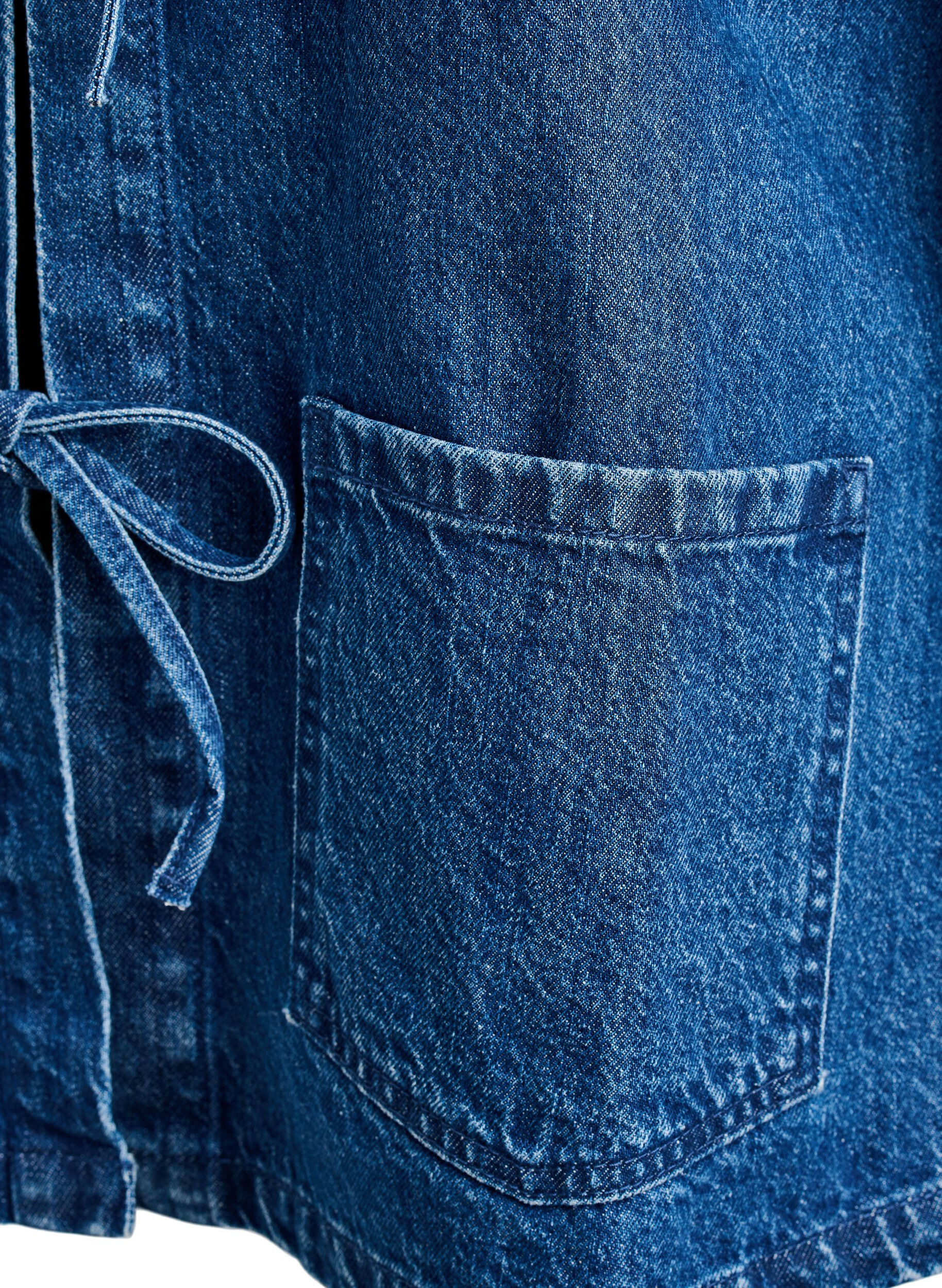 Zizzifashion Denim jacket with tie fastening and pockets, Blue Denim, Packshot image number 3