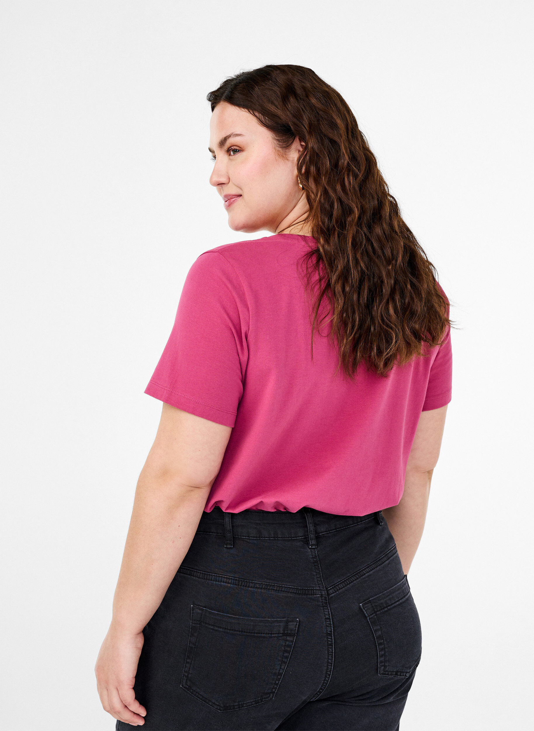 ZizzifashionSolid-coloured basic cotton T-shirt, Red, Model image number 2