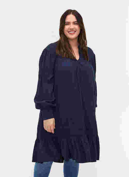 Long-sleeves viscose dress with smock details