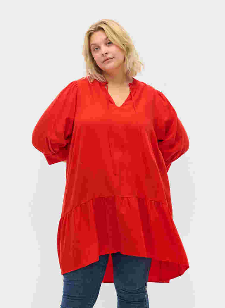 3/4 sleeve dress, Fiery Red, Model image number 0