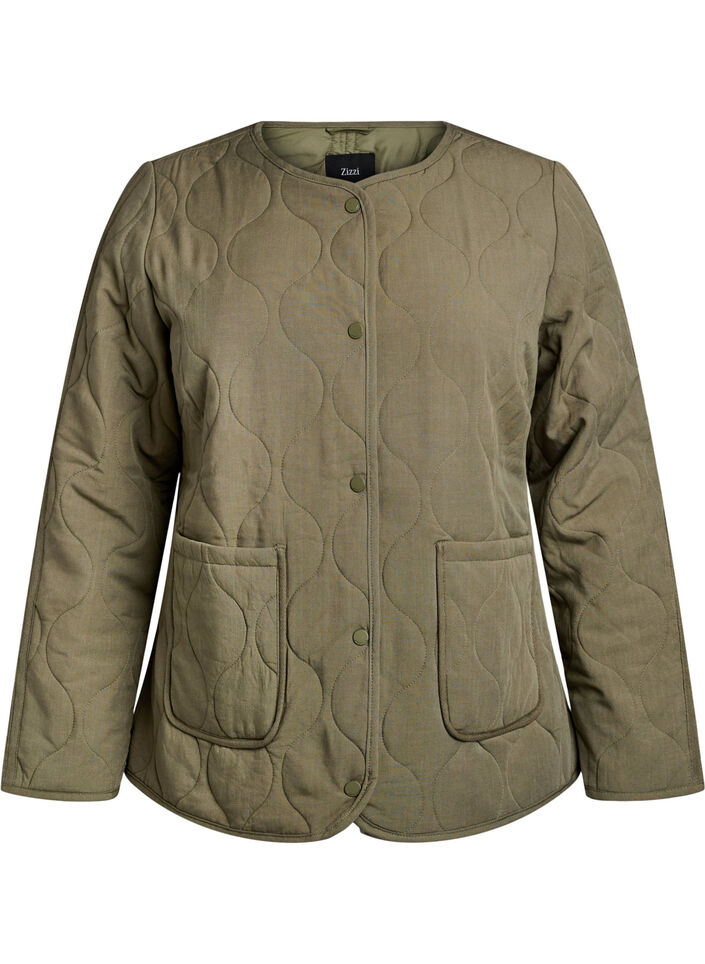 Quilted jacket with buttons and pockets, Green, Packshot image number 0