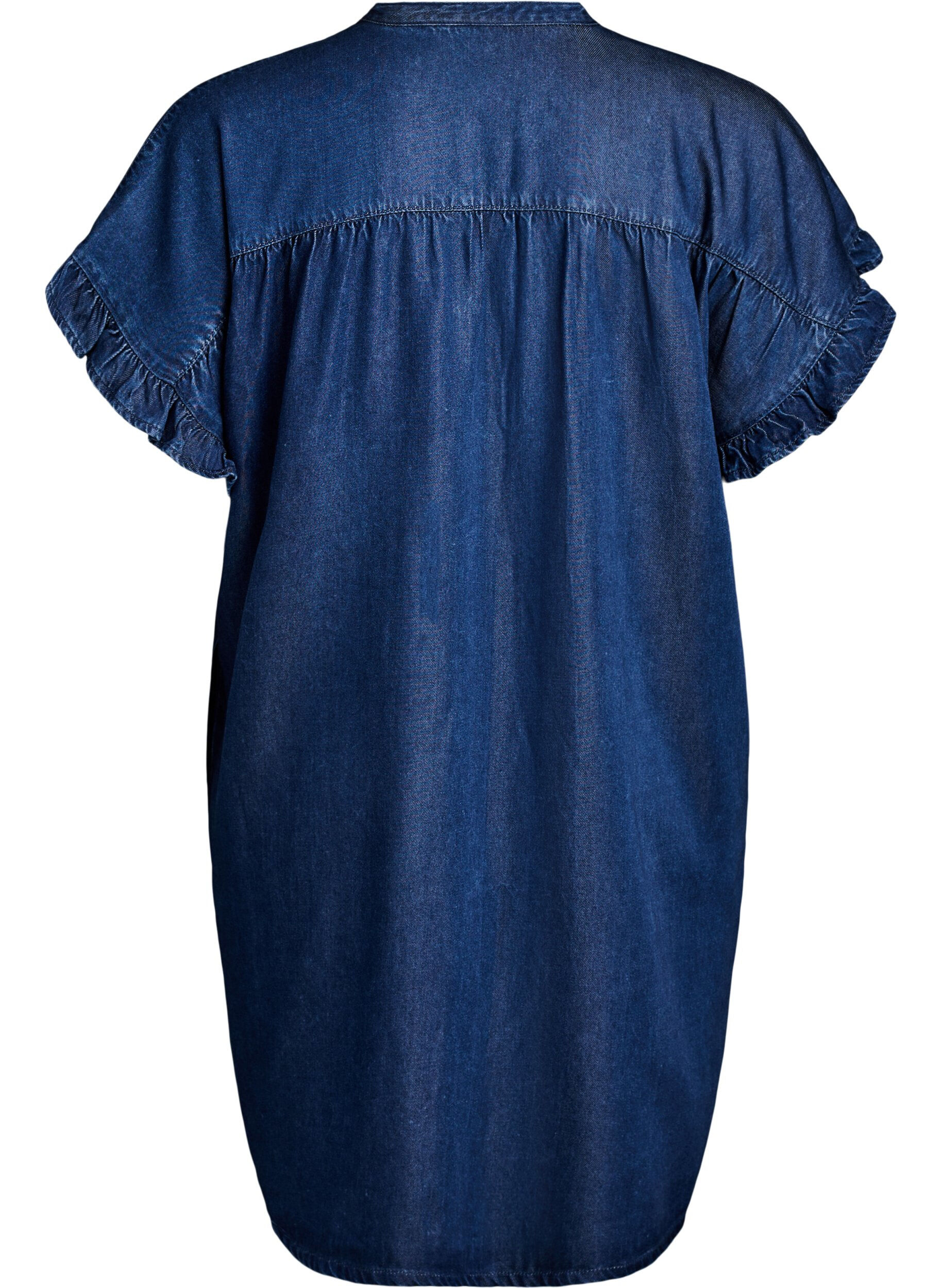 ZizzifashionDenim-look dress with button fastening and ruffle sleeves, Blue, Packshot image number 1