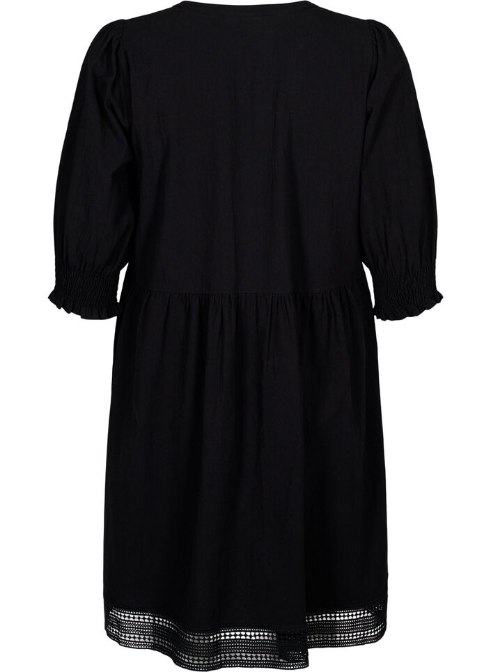 Cotton dress with crochet details, Black, Packshot image number 1