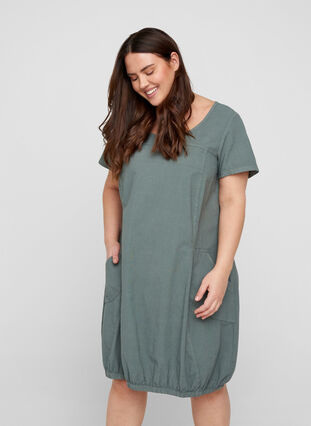 Short-sleeved cotton dress, Balsam Green, Model image number 0