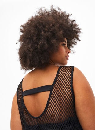 Sleeveless mesh dress with slit, Black, Model image number 2