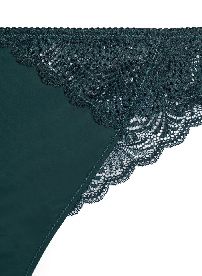 Microfibre thong with lace details, Green, Packshot image number 2