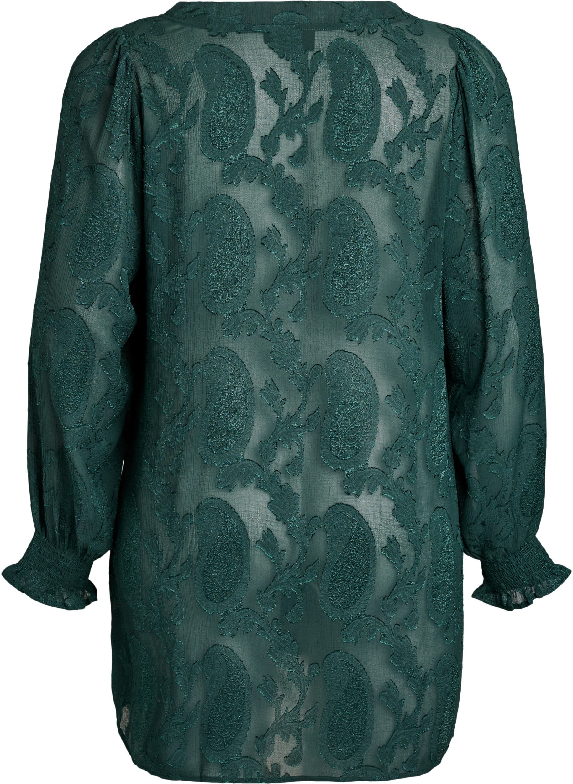 Zizzifashion Tunic with a paisley texture and long sleeves, Green, Packshot image number 1