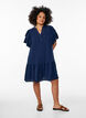 Short dress with ruffle sleeves and dotted texture, Navy Blazer, Model image number 2