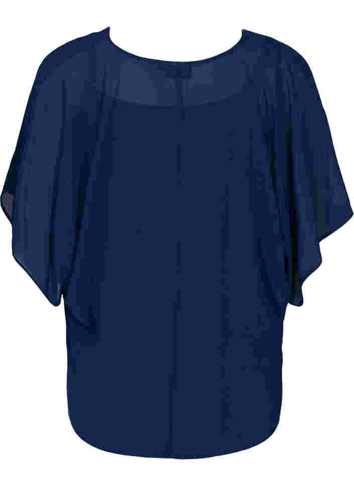 Blouse with tie strings and short sleeves, Navy Blazer, Packshot image number 1