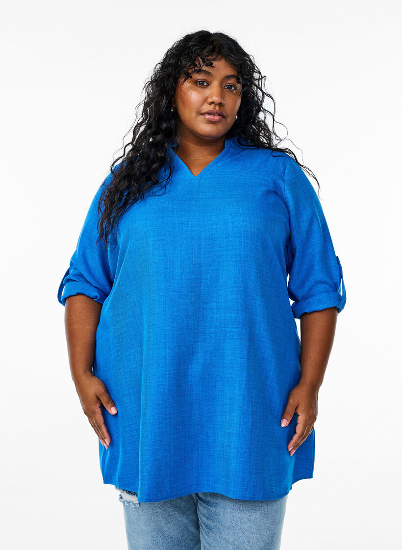 Tunic with V-neck, Blue, Model image number 0