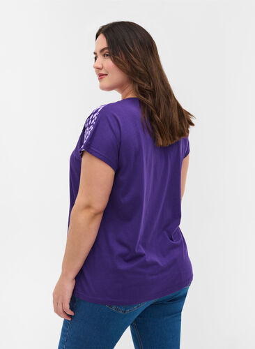Cotton t-shirt with print details, Violet Ind Mel Feath, Model image number 1