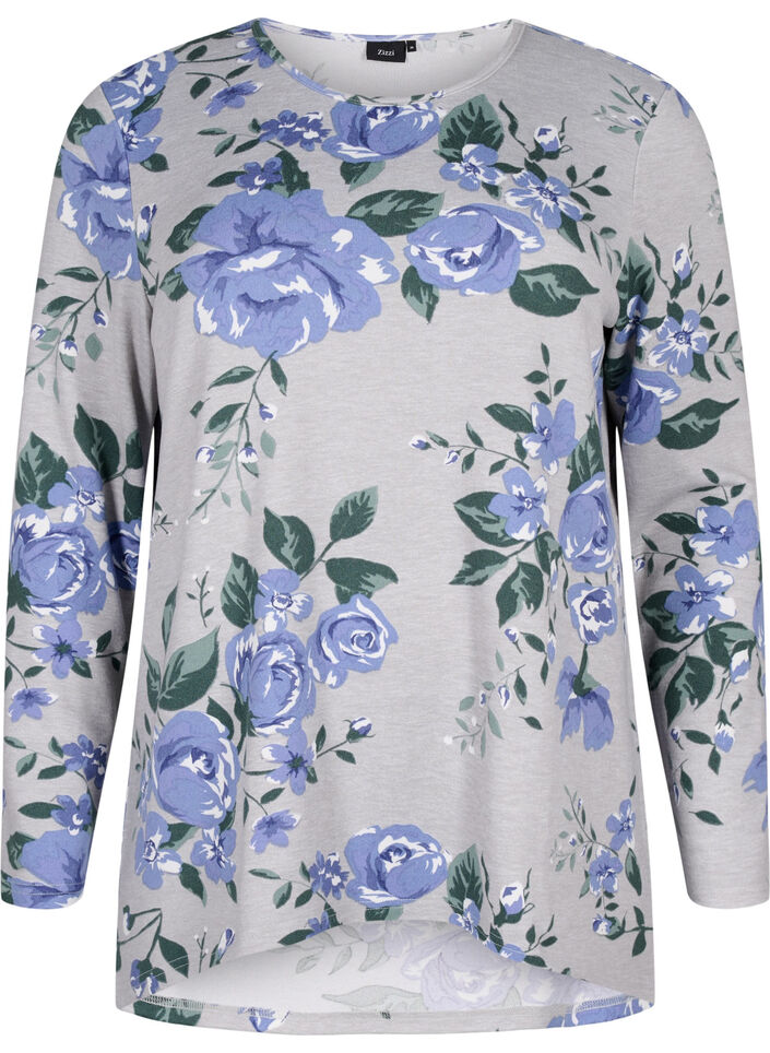 Floral blouse with long sleeves, Light Blue, Packshot image number 0
