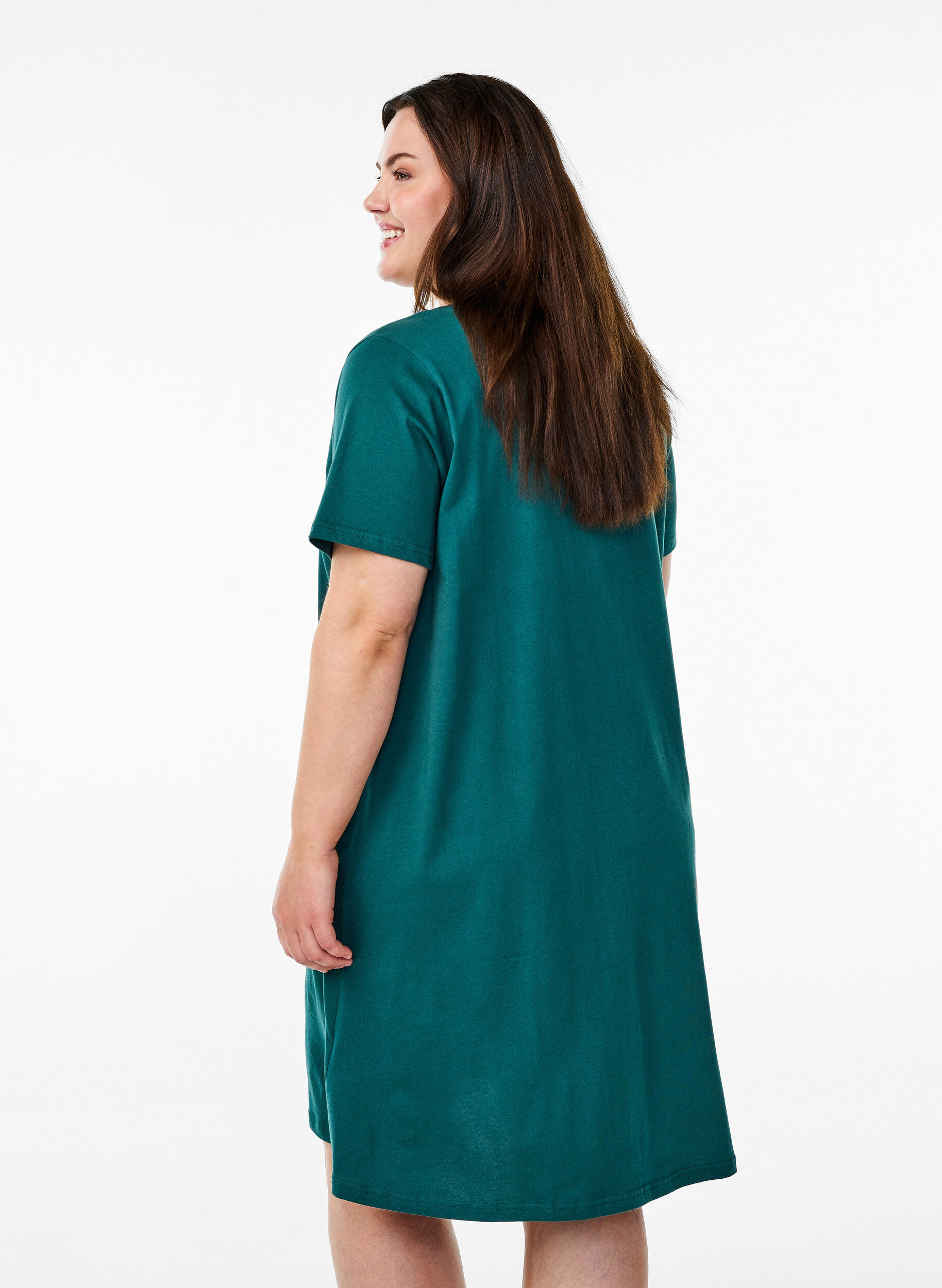 Zizzifashion Organic cotton nightgown with v-neck, Green, Model image number 2