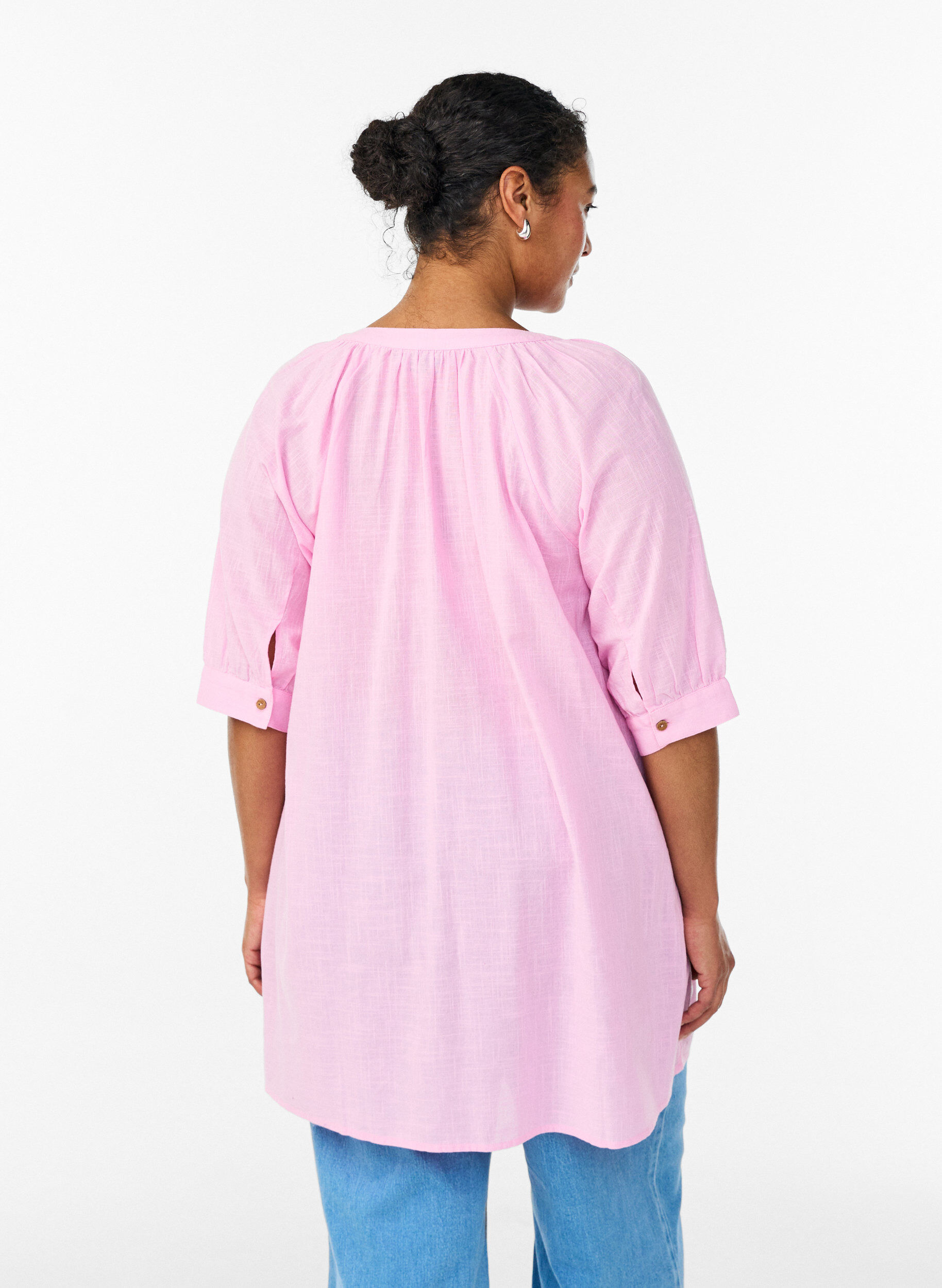 ZizzifashionCotton tunic with a V-neck, Pink, Model image number 2