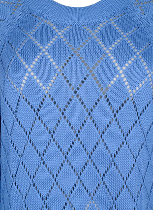 Long sleeve knitted blouse with hole pattern, Blue Bonnet, Packshot image number 2