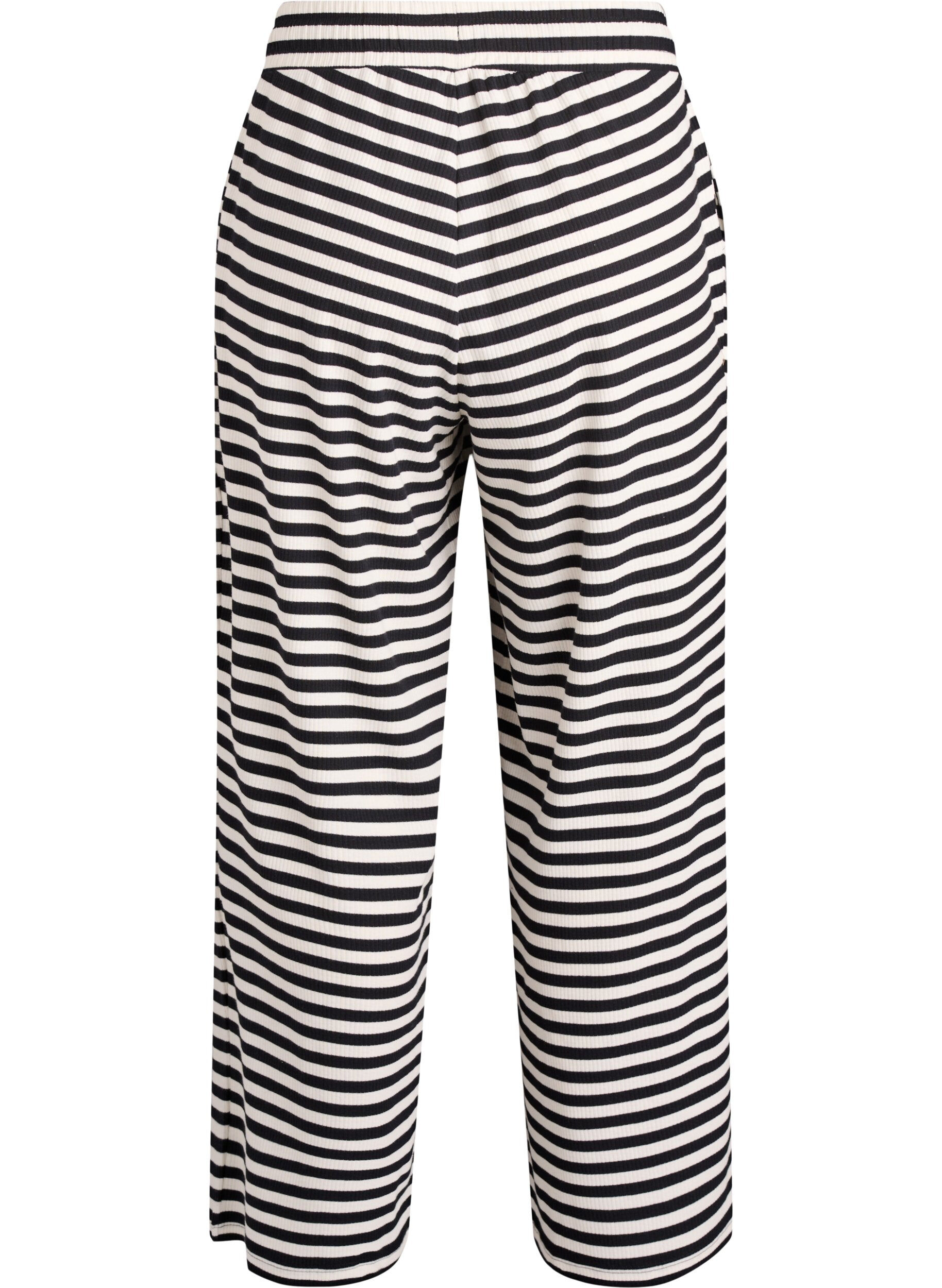Zizzifashion Striped pyjama bottoms with a high waist and wide legs, Black, Packshot image number 1
