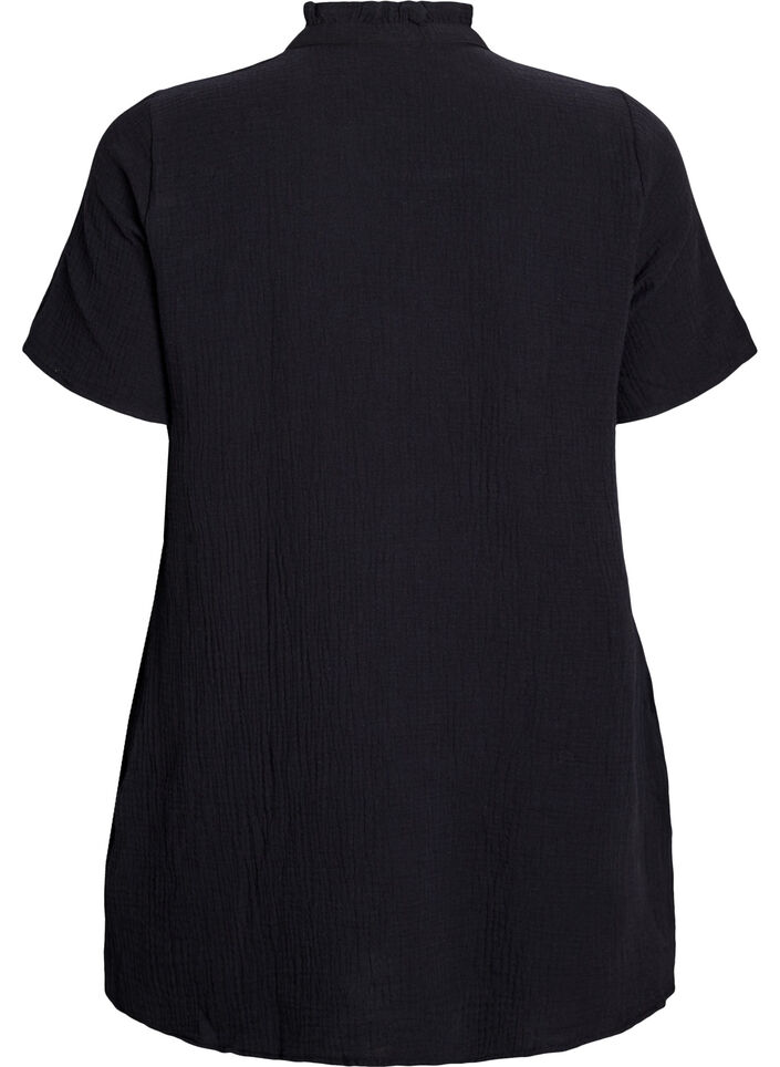 Cotton muslin tunic with short sleeves, Black, Packshot image number 1