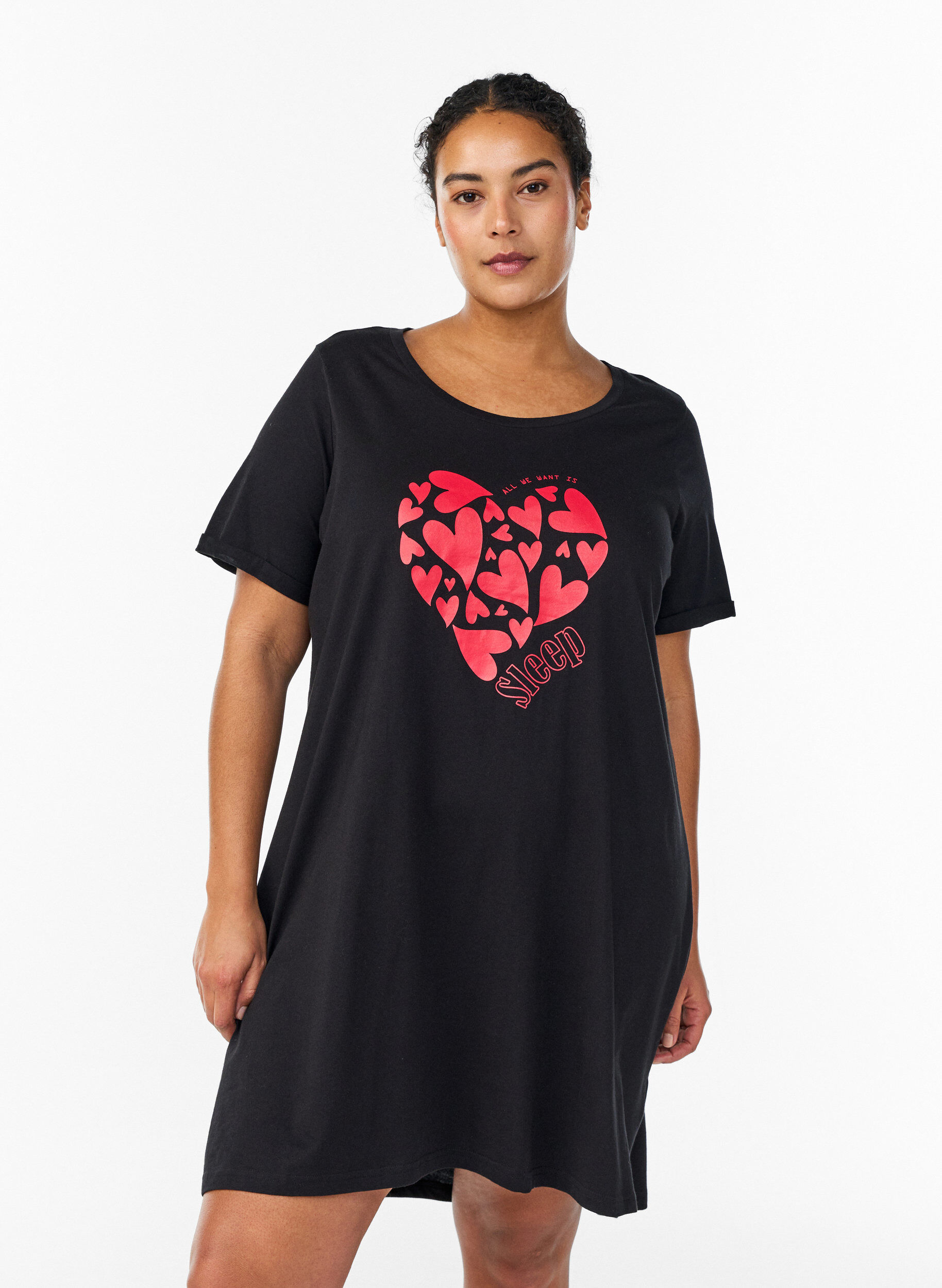 Zizzifashion Short-sleeved nightgown in organic cotton, Black, Model image number 0