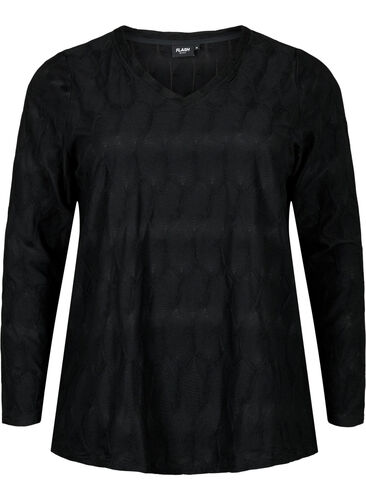 FLASH - Long sleeve blouse with structure, Black, Packshot image number 0