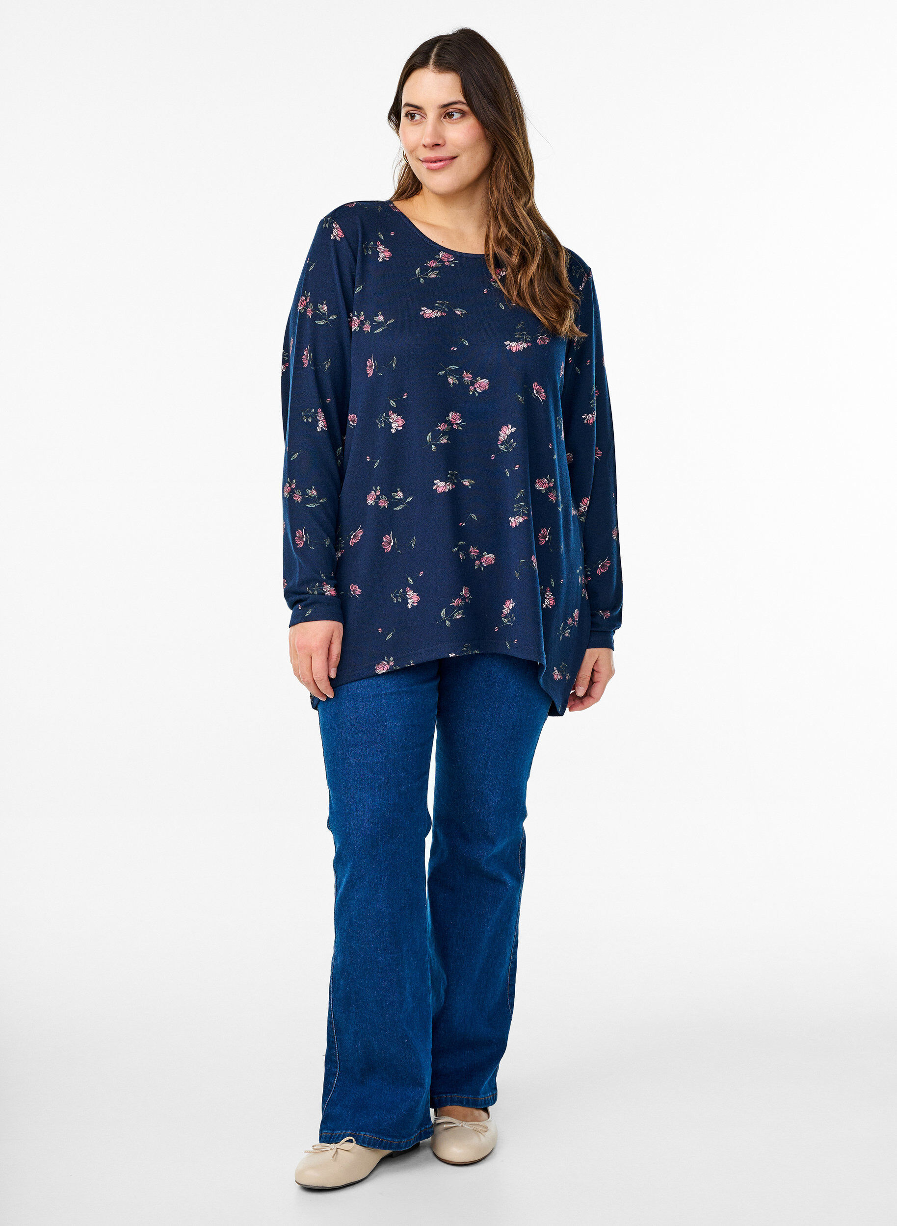 Zizzifashion Floral blouse with long sleeves, Blue, Model image number 1