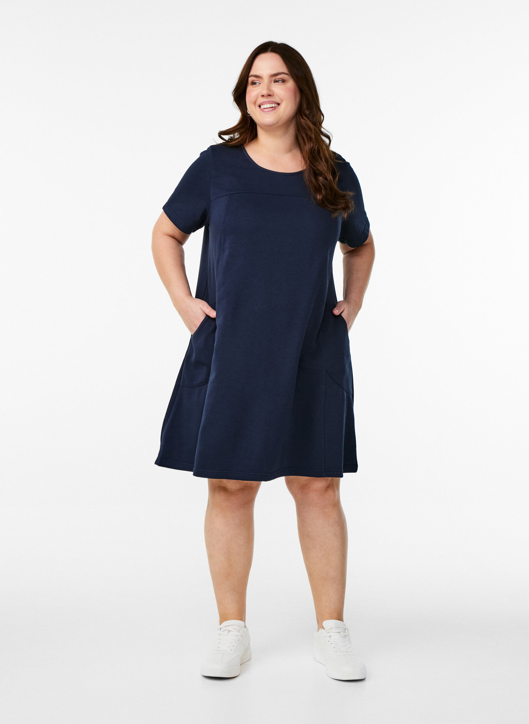 Zizzifashion Jersey dress with short sleeves and pockets, Blue, Model image number 1