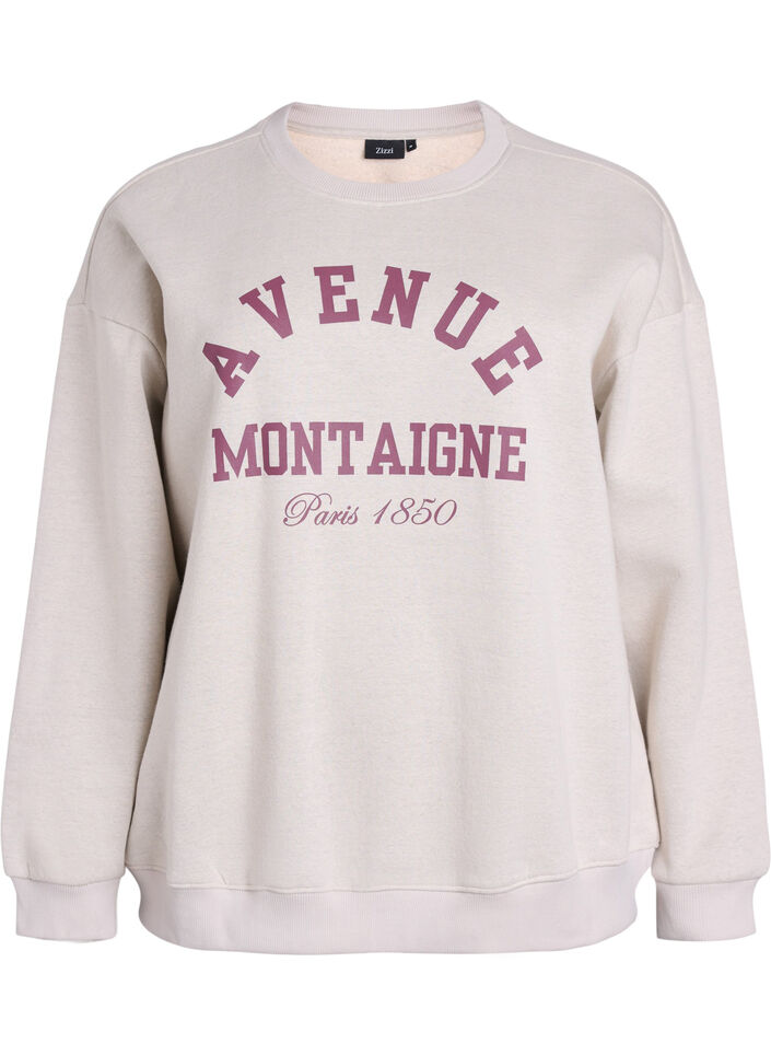 Sweatshirt with front text, Beige, Packshot image number 0