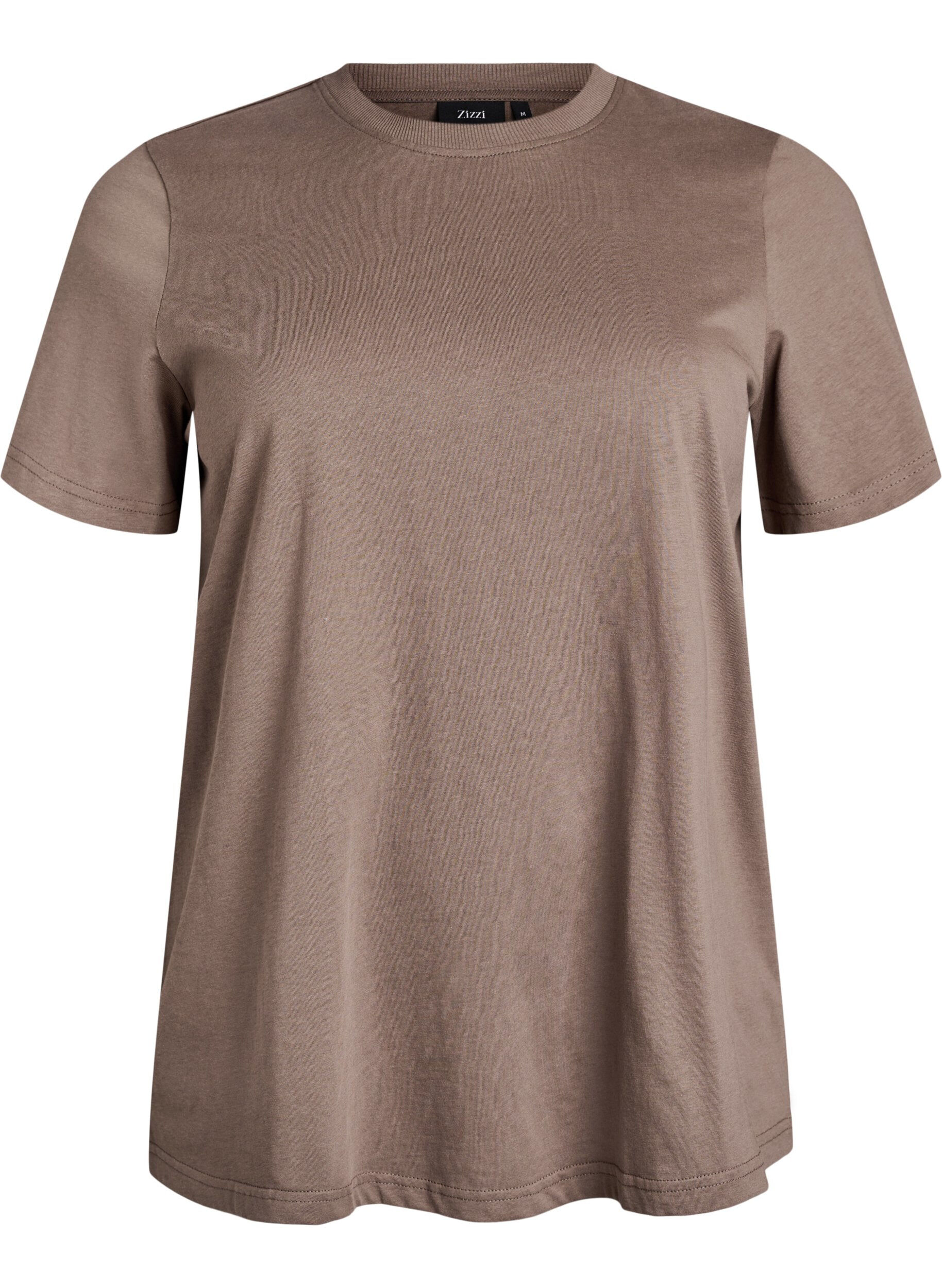 ZizzifashionBasic cotton T-shirt with round neck, Brown, Packshot image number 0