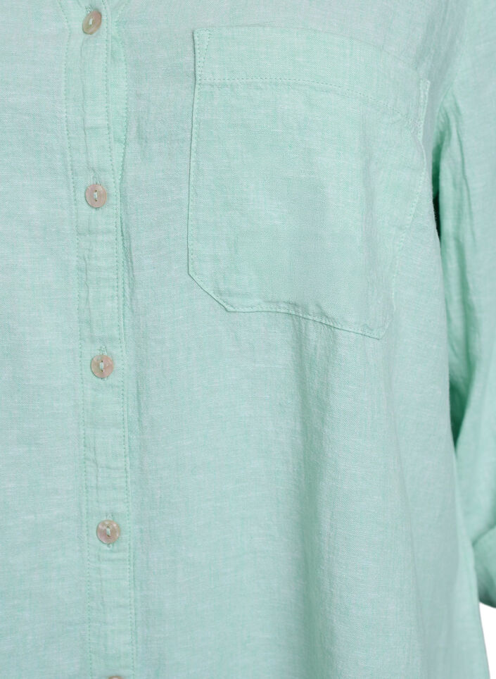 Shirt in linen and viscose with 3/4 sleeves, Green, Packshot image number 2