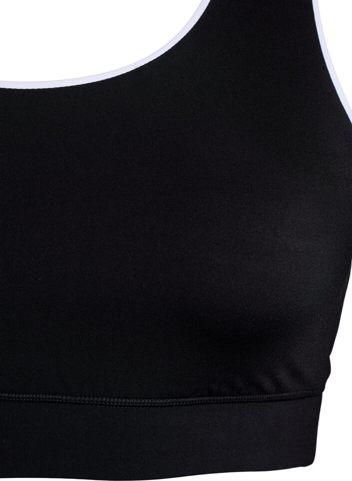Racerback sports bra with contrast piping, Black, Packshot image number 2
