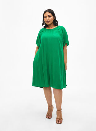 Viscose dress with short sleeves, Jolly Green, Model image number 2
