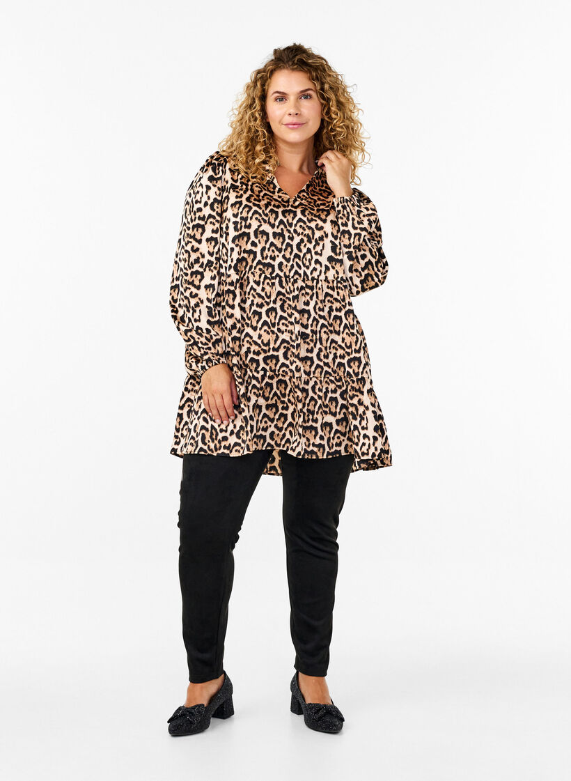 Tunic with leopard print and long sleeves, Leo AOP, Model image number 2