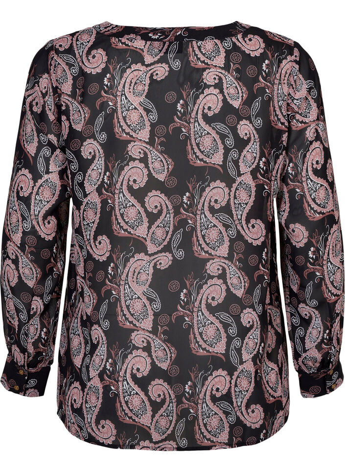Printed v-neck shirt, Black/Beige Paisley, Packshot image number 1